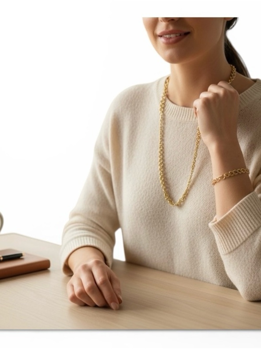 Gold Textured Rope Chain Necklace & Bracelet Set Classic Vintage Style